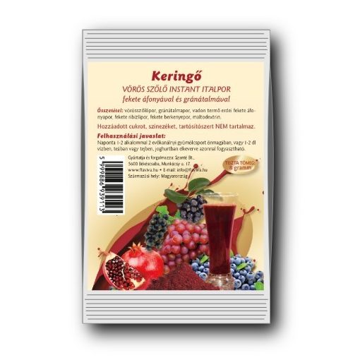 FlaViva Keringő - vörös szőlő instant italpor fekete áfonyával és gránátalmával (12g)